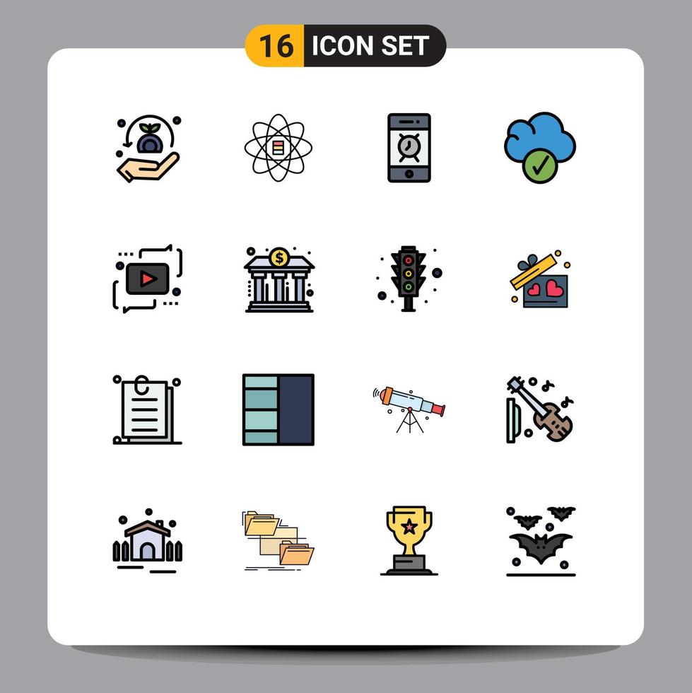 User Interface Pack of 16 Basic Flat Color Filled Lines of marketing advertising alarm data cloud Editable Creative Vector Design Elements