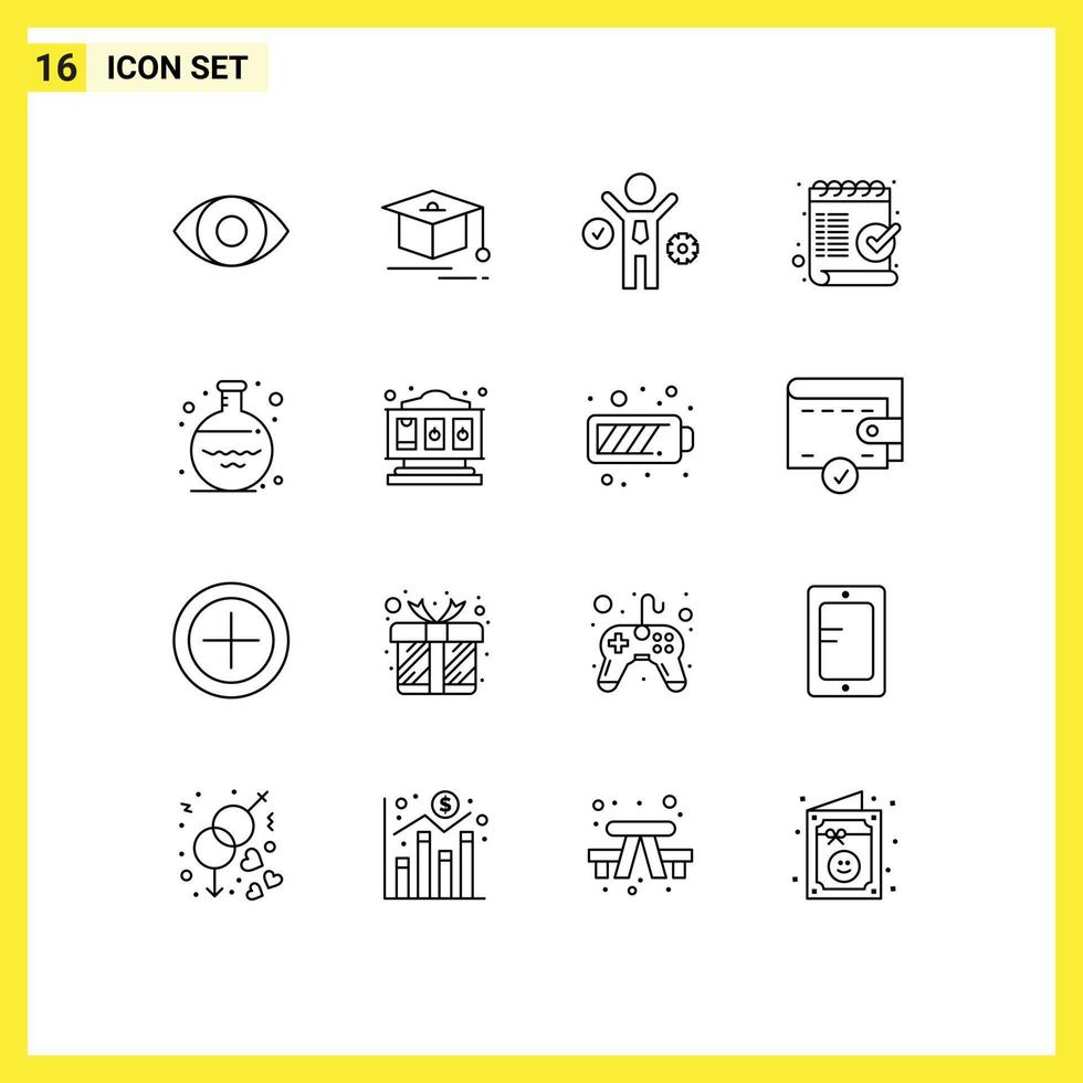 User Interface Pack of 16 Basic Outlines of volumetric glass process flask mark Editable Vector Design Elements