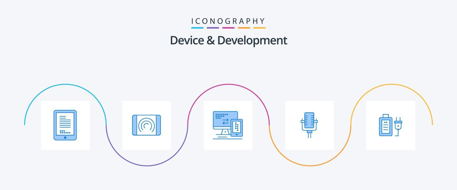Device And Development Blue 5 Icon Pack Including charge. song. computer. record. microphone vector
