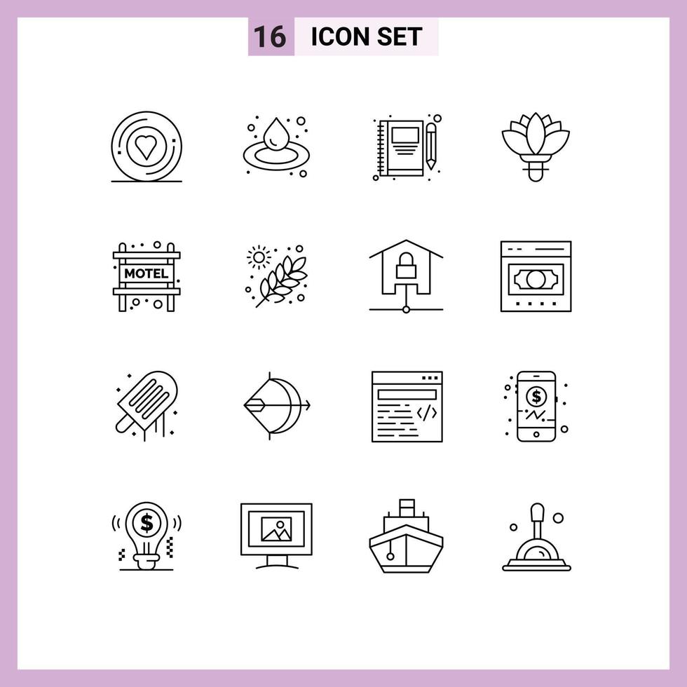 16 Creative Icons Modern Signs and Symbols of motel spring note rose flower Editable Vector Design Elements