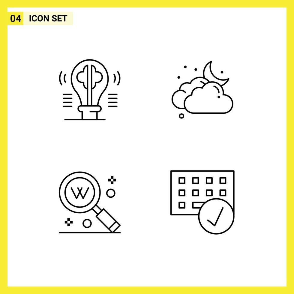 Universal Icon Symbols Group of 4 Modern Filledline Flat Colors of brain key idea cloudy search Editable Vector Design Elements