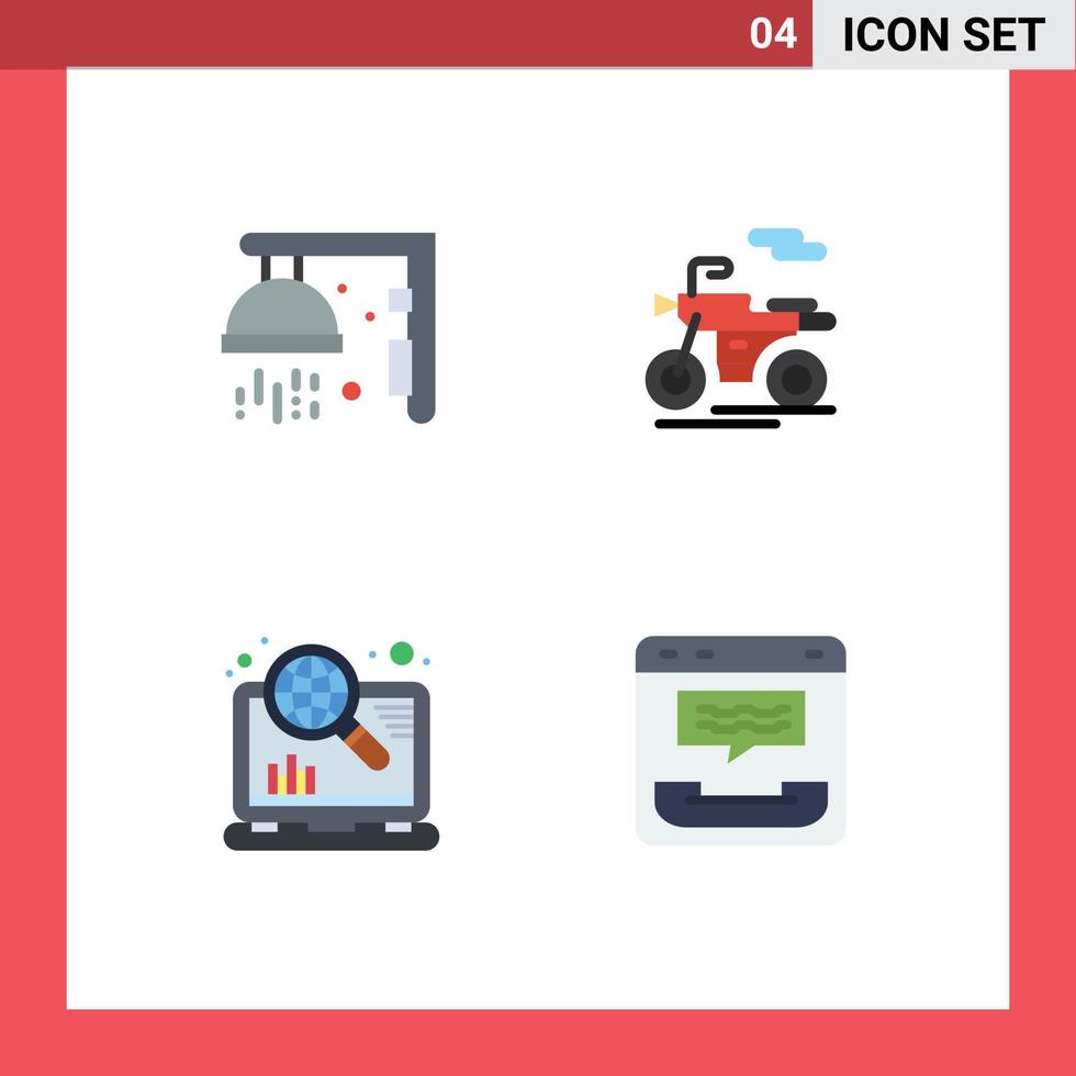 Group of 4 Modern Flat Icons Set for fitness optimization sport transport call Editable Vector Design Elements