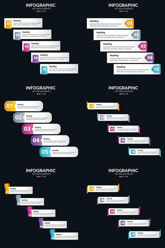 Vector 6 Infographics Pack Presentation slide template 5 Steps cycle diagrams and timelines