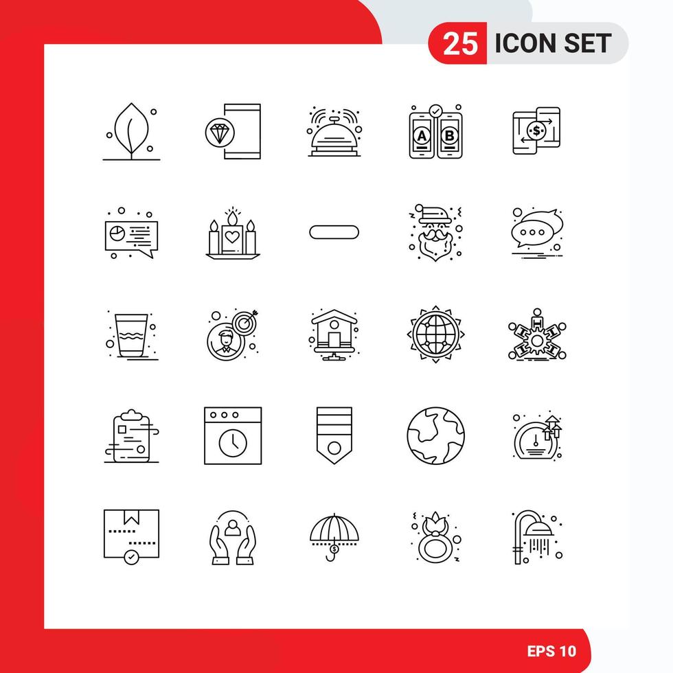 Set of 25 Modern UI Icons Symbols Signs for money mobile bell web design service Editable Vector Design Elements