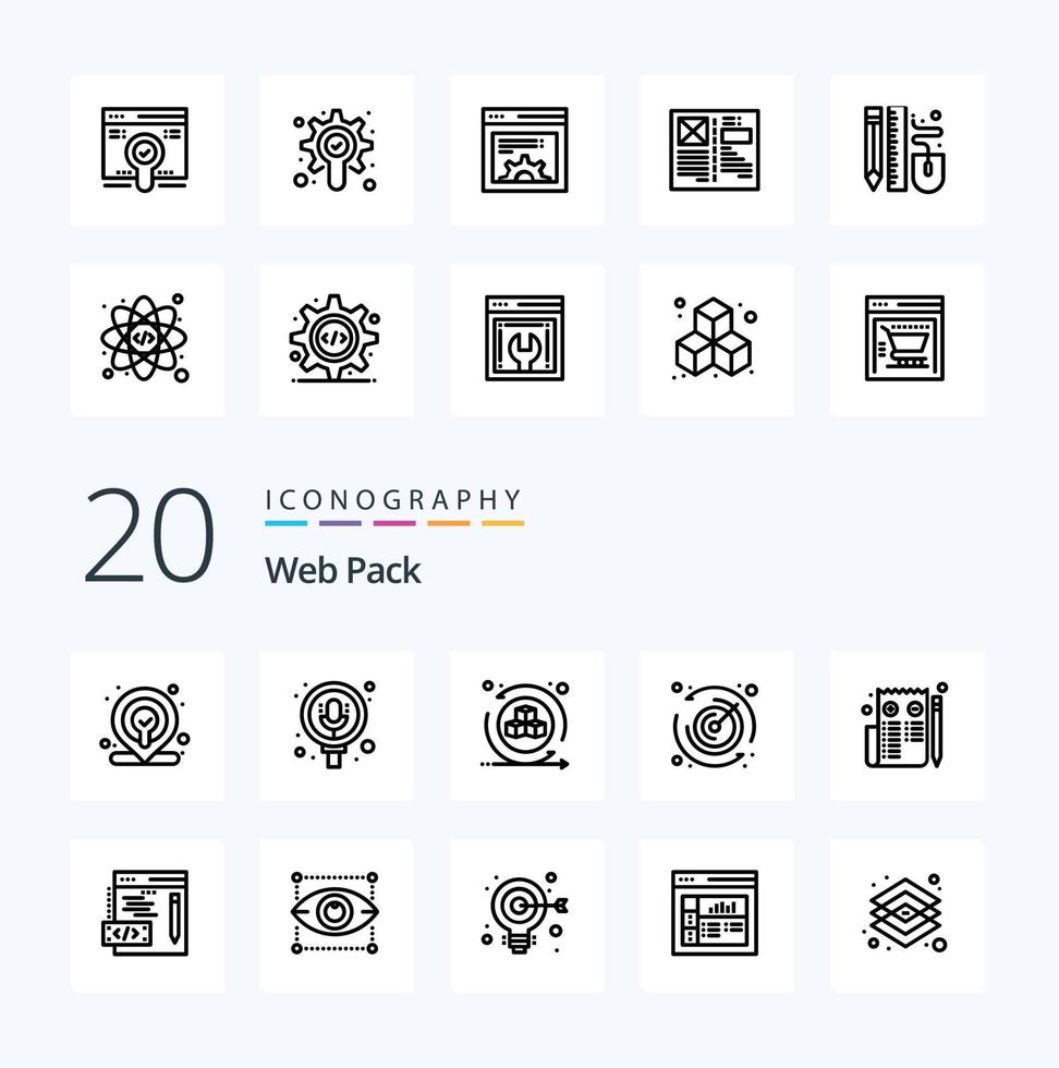 20 Web Pack Line icon Pack like coding page interactive d edit timer vector