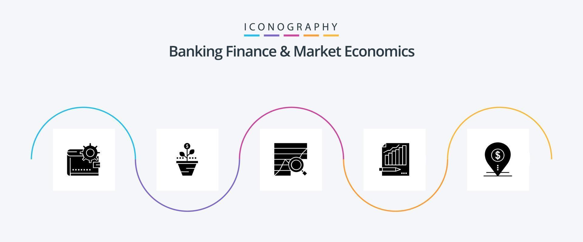 paquete de iconos de glifo 5 de finanzas bancarias y economía de mercado que incluye análisis. análisis. negocio. elevar. creciente vector