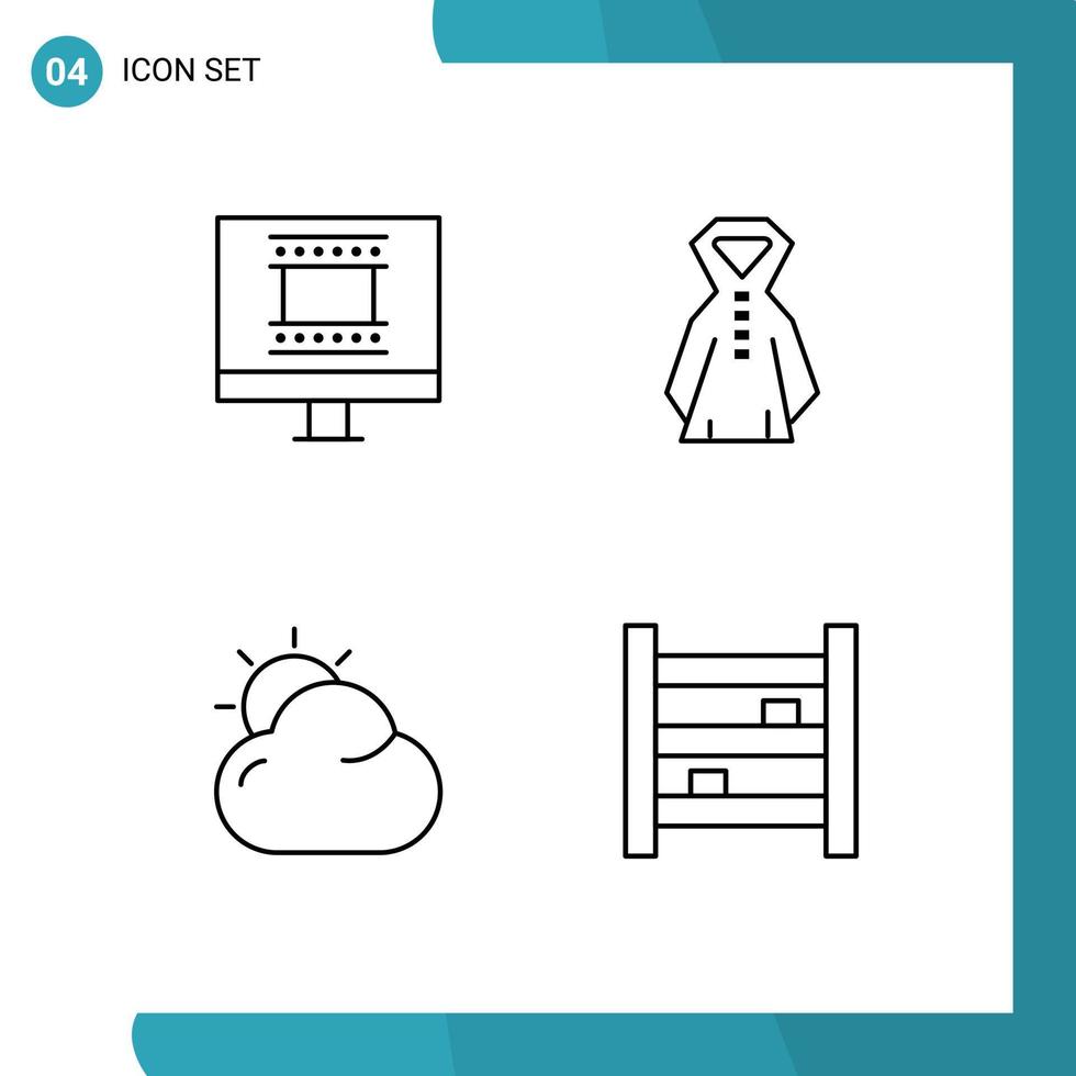 4 Universal Line Signs Symbols of digital photo frame sun clothing cloud cupboard Editable Vector Design Elements