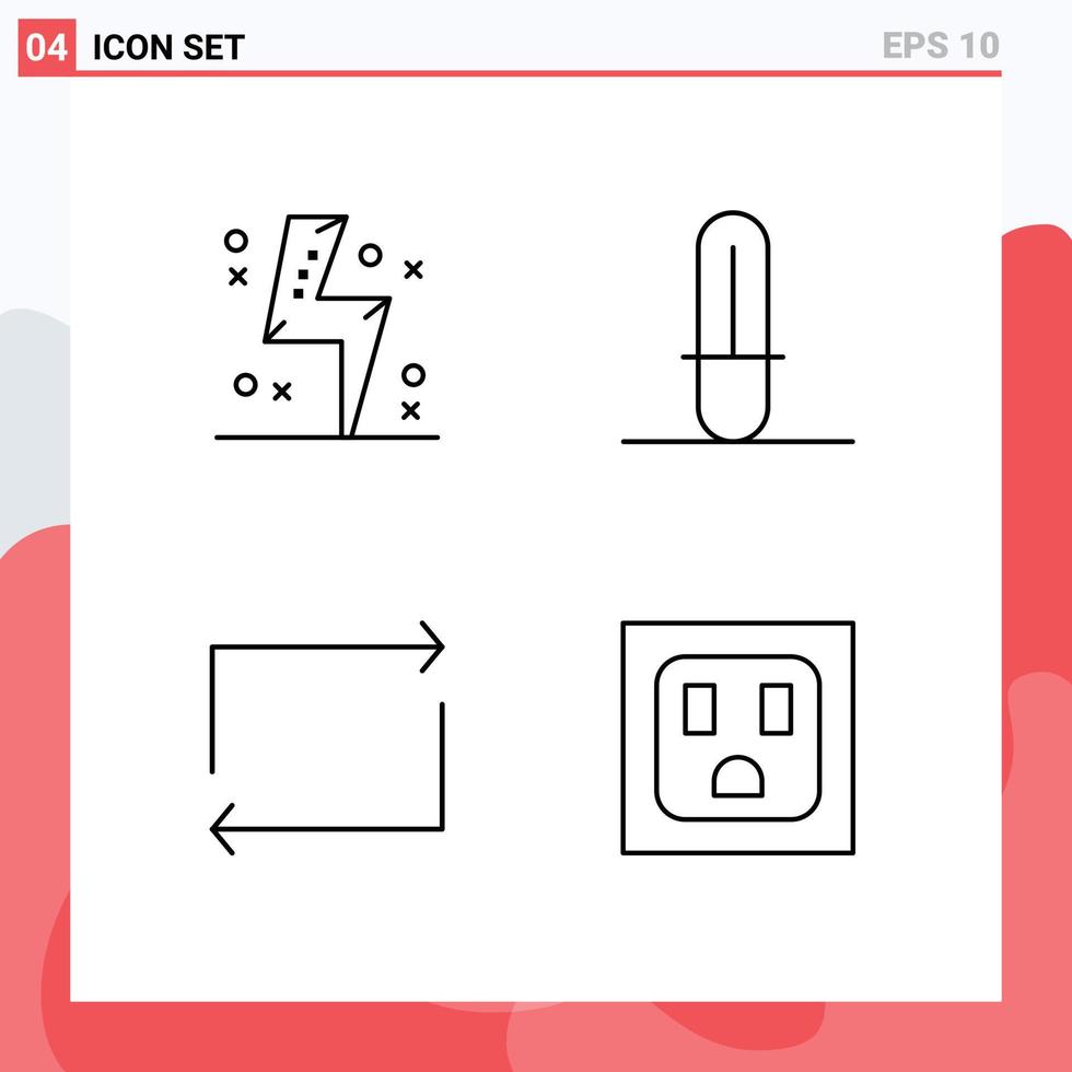 Group of 4 Modern Filledline Flat Colors Set for battery play energy star wars electric Editable Vector Design Elements