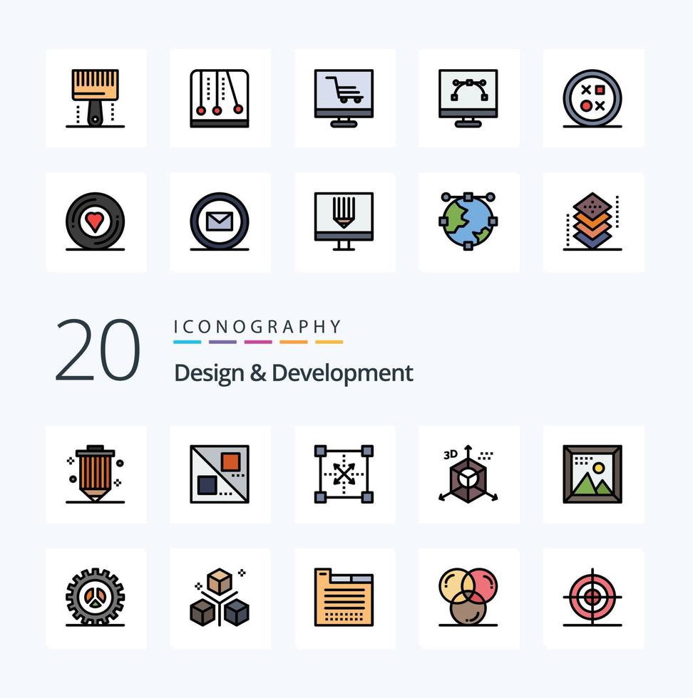 20 Design  Development Line Filled Color icon Pack like programing development coding design shape vector