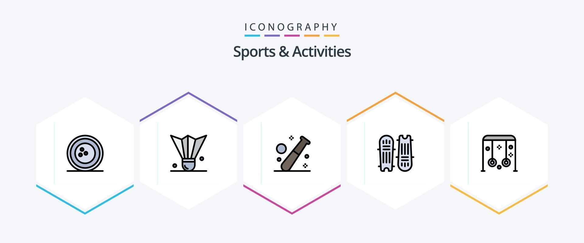 paquete de iconos de 25 líneas completas de deportes y actividades que incluye un bate de cricket. Grillo. volante. cuidado de la salud. juego vector