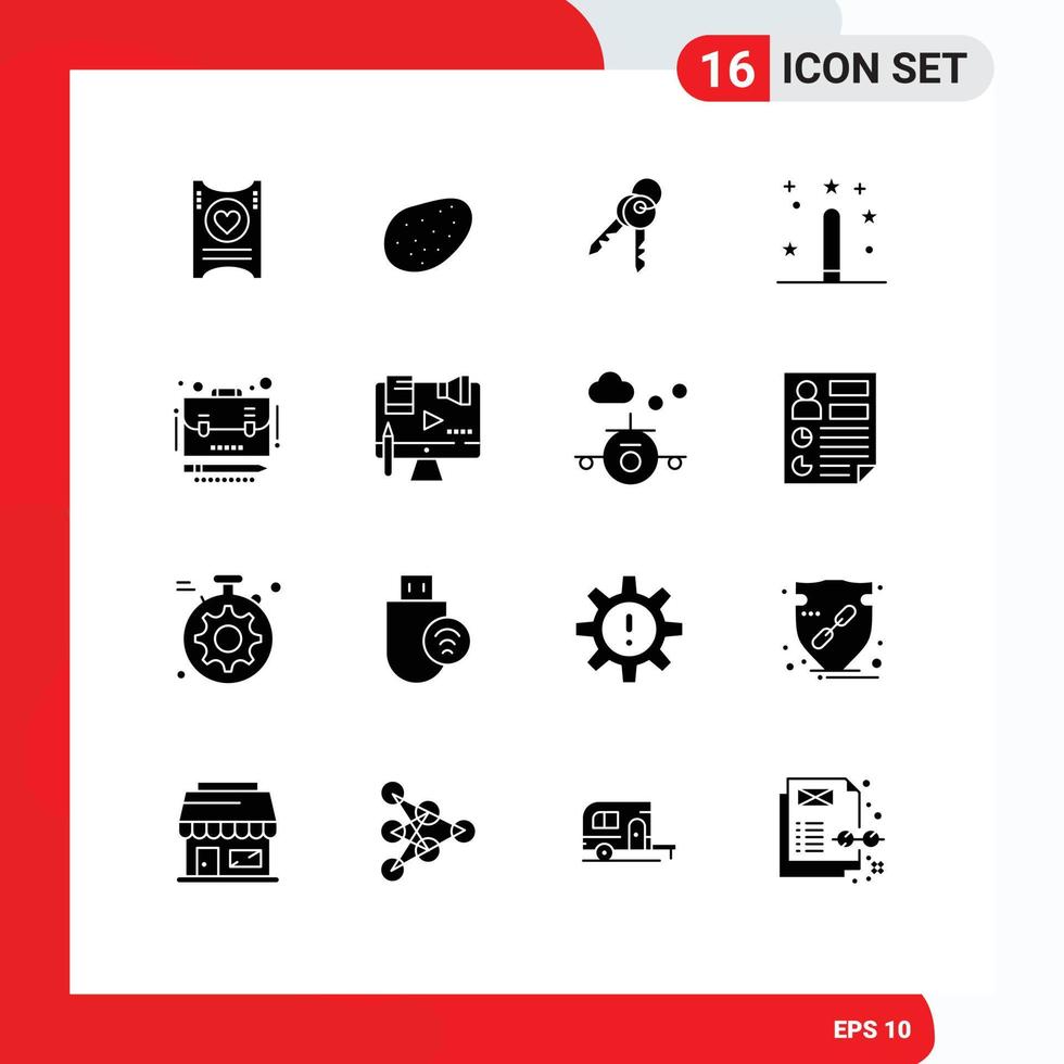 Universal Icon Symbols Group of 16 Modern Solid Glyphs of portfolio business security programing development Editable Vector Design Elements