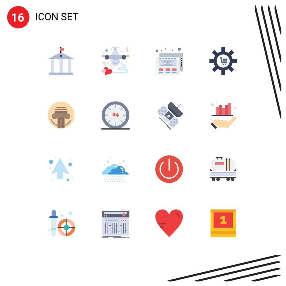 16 User Interface Flat Color Pack of modern Signs and Symbols of bank web airplane heart configuration Editable Pack of Creative Vector Design Elements