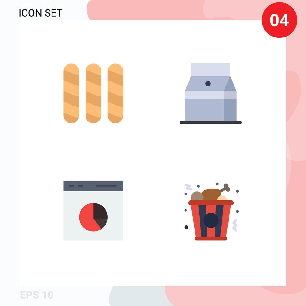 4 User Interface Flat Icon Pack of modern Signs and Symbols of bread diagram bottle juice rate Editable Vector Design Elements
