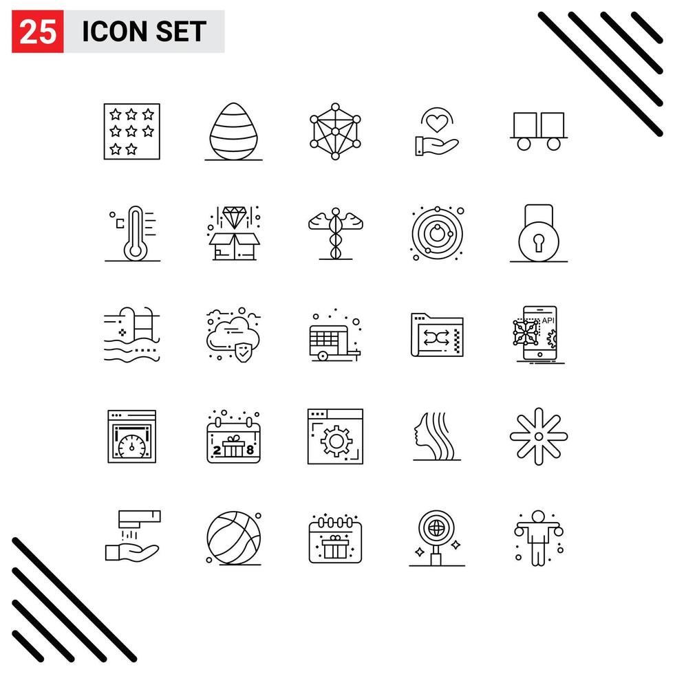 25 Universal Line Signs Symbols of caterpillar vehicles heart spring care machine Editable Vector Design Elements