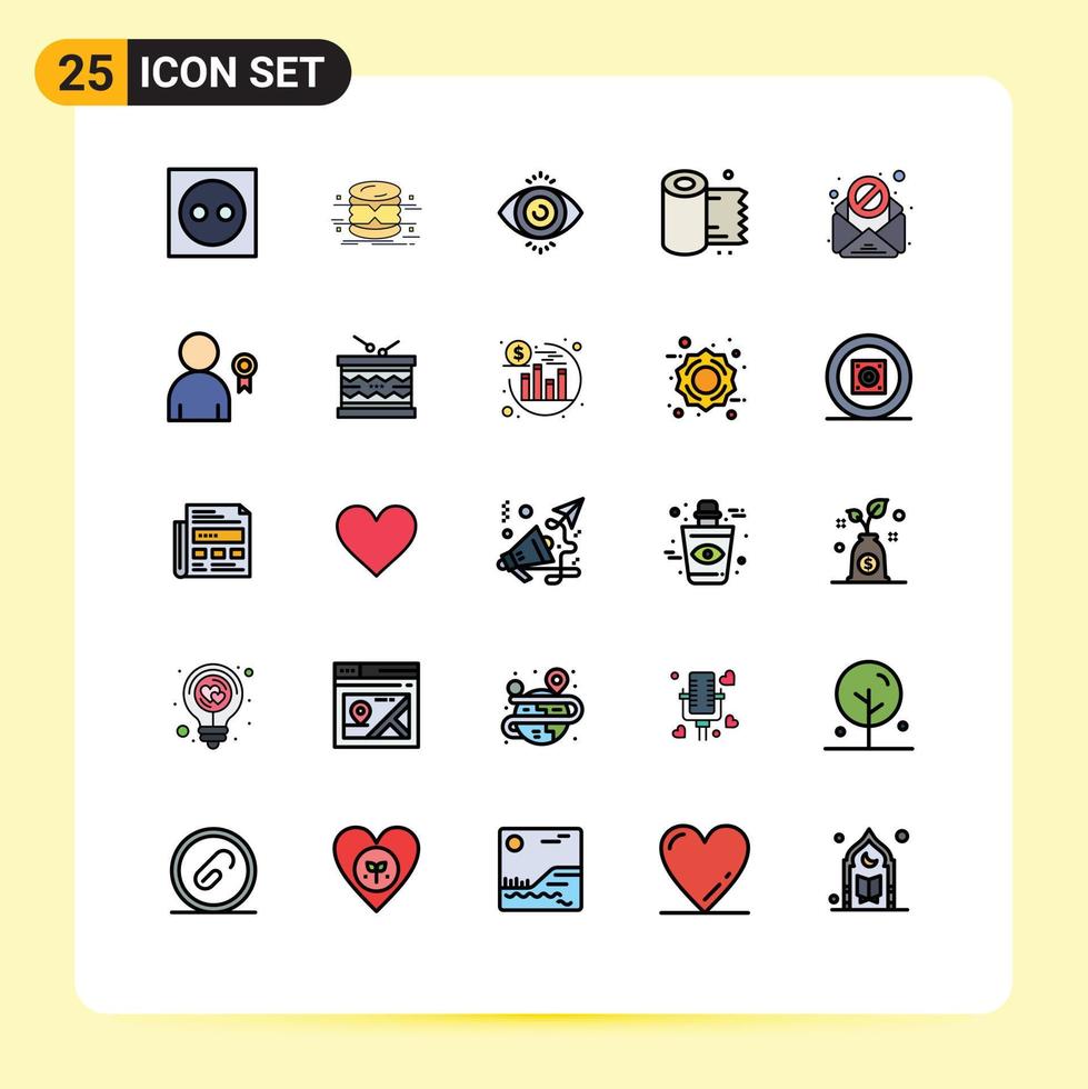Filled line Flat Color Pack of 25 Universal Symbols of email roll infographics paper science Editable Vector Design Elements