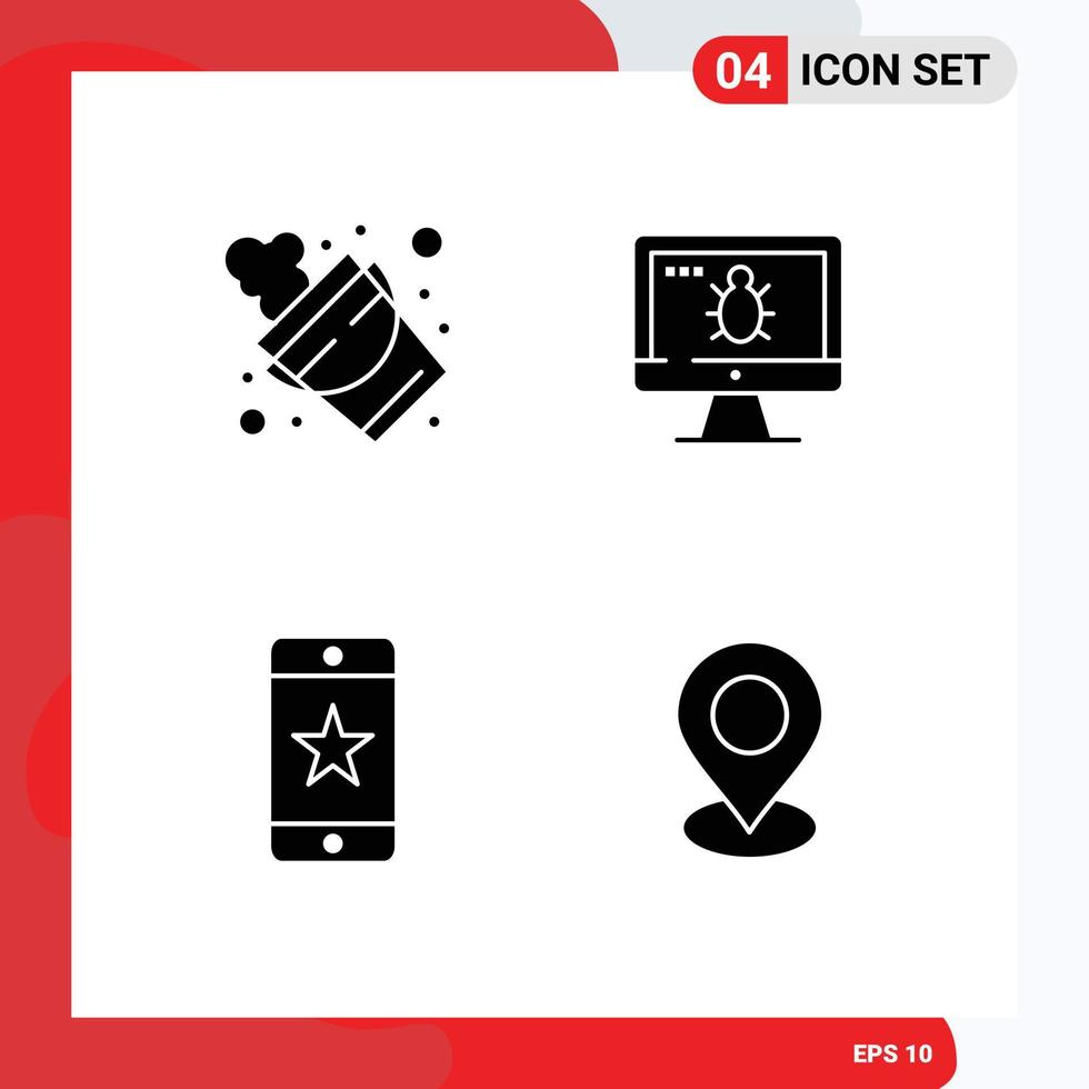 4 Universal Solid Glyph Signs Symbols of bucket award tool screen smartphone Editable Vector Design Elements