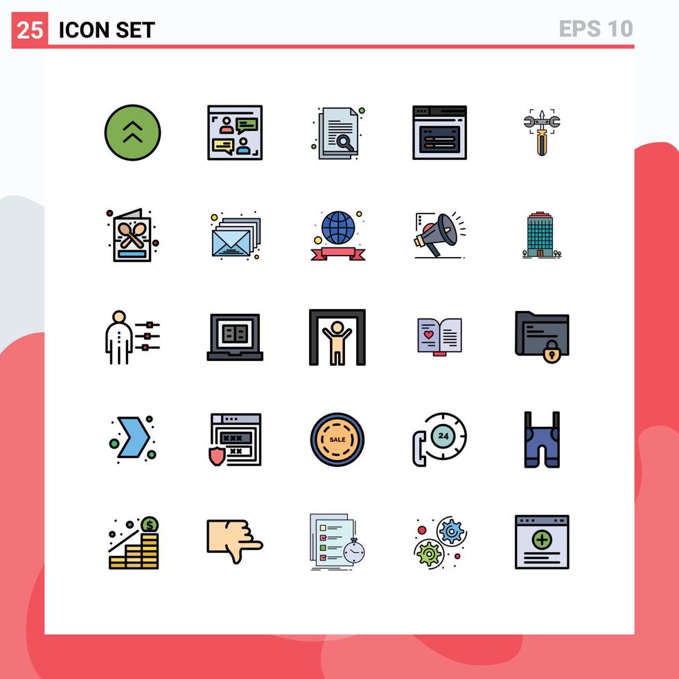 Universal Icon Symbols Group of 25 Modern Filled line Flat Colors of gear website document web internet Editable Vector Design Elements