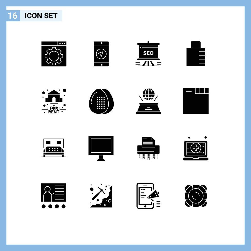 Set of 16 Vector Solid Glyphs on Grid for for security traning protect key Editable Vector Design Elements