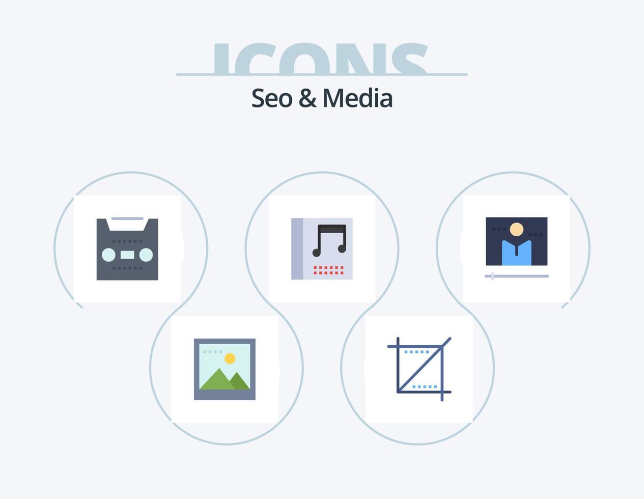 seo y media flat icon pack 5 diseño de iconos. reproductor multimedia. mostrar. medios de comunicación. transmisión. medios de comunicación vector