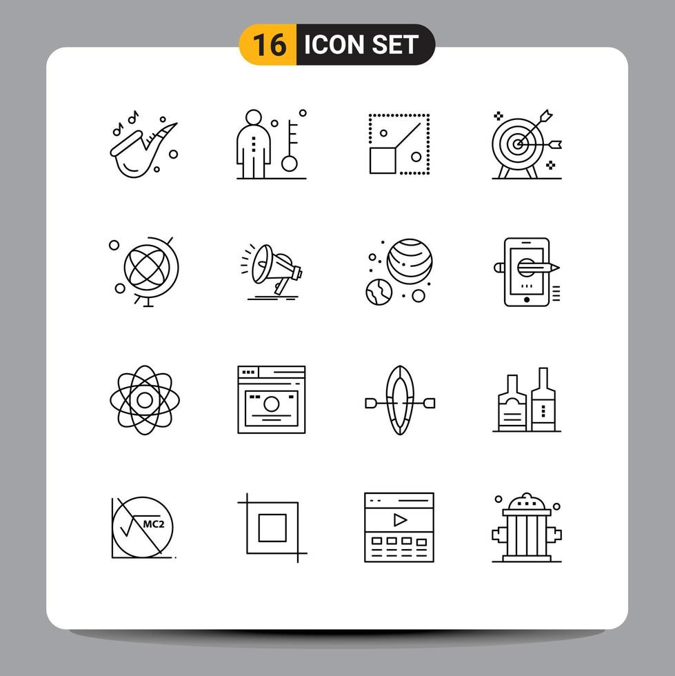 Stock Vector Icon Pack of 16 Line Signs and Symbols for objective goal person arrow creative Editable Vector Design Elements