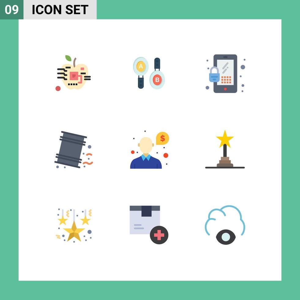 User Interface Pack of 9 Basic Flat Colors of money pollution computing garbage barrels Editable Vector Design Elements