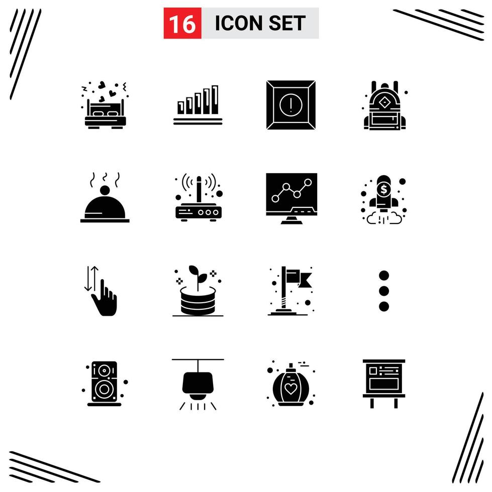 Modern Set of 16 Solid Glyphs Pictograph of modem food box dish education Editable Vector Design Elements