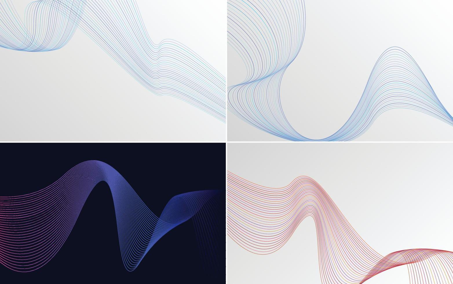 Set of 4 geometric wave pattern background Abstract waving line vector