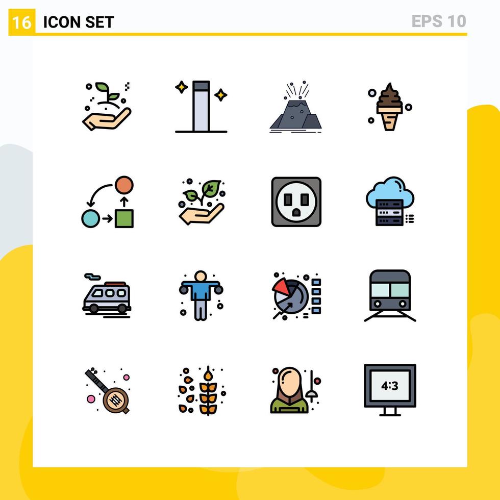 Modern Set of 16 Flat Color Filled Lines Pictograph of diagram ice eruption food beach Editable Creative Vector Design Elements
