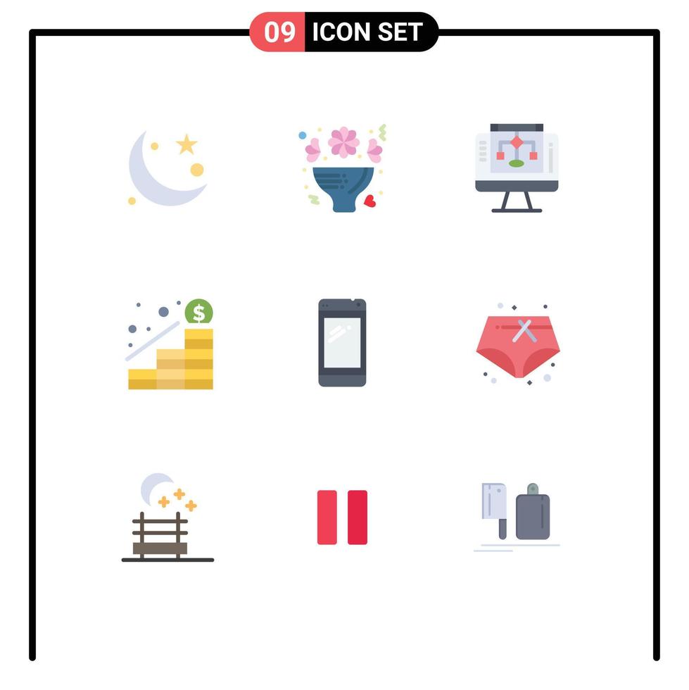 Set of 9 Modern UI Icons Symbols Signs for money increase roses growth server Editable Vector Design Elements