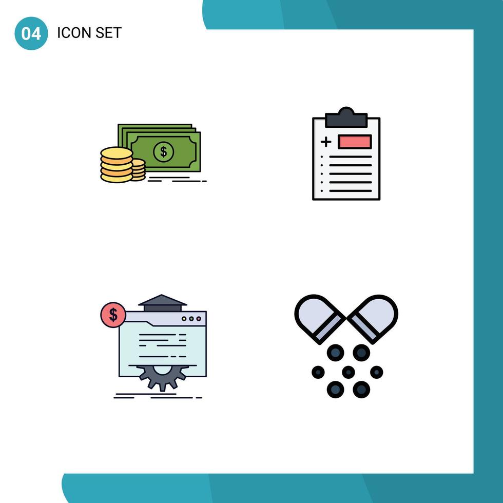 Modern Set of 4 Filledline Flat Colors and symbols such as finance progress money test technology Editable Vector Design Elements
