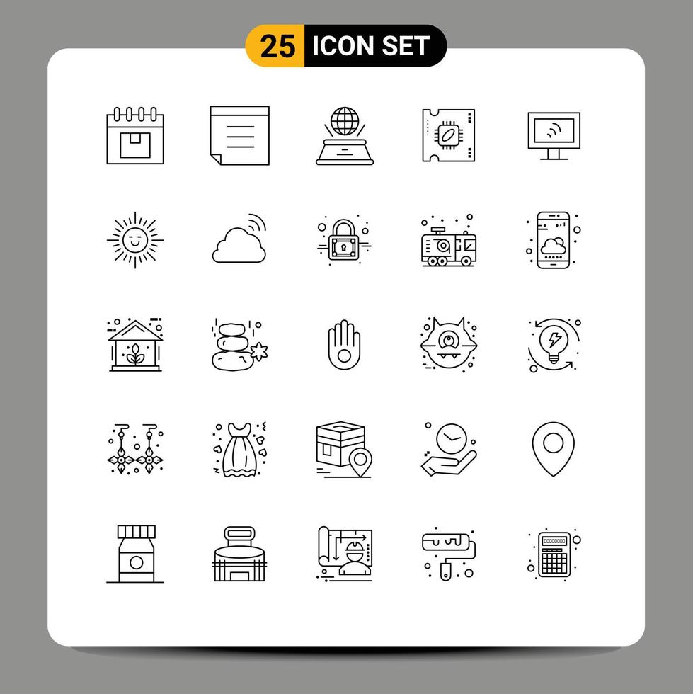 25 Universal Lines Set for Web and Mobile Applications service computer hologram processor chip microchip Editable Vector Design Elements