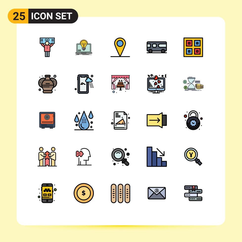 25 Filled line Flat Color concept for Websites Mobile and Apps boxes vehicle file van bus Editable Vector Design Elements