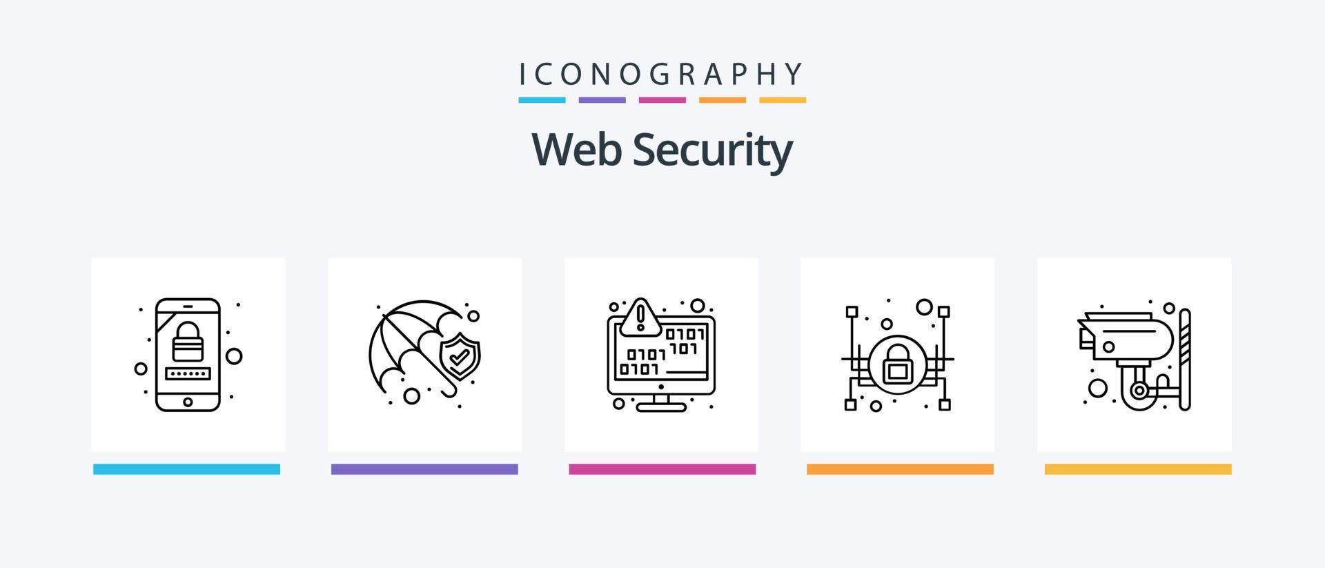 Web Security Line 5 Icon Pack Including development. protection. protection. insurance. mobile account. Creative Icons Design vector