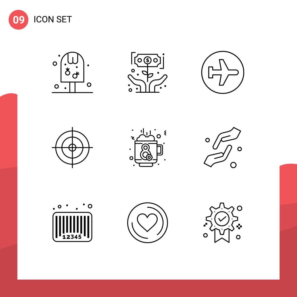 Pack of 9 creative Outlines of coffee shooting board money shooting flying Editable Vector Design Elements