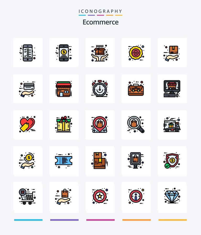 Creative Ecommerce 25 Line FIlled icon pack  Such As hand. box. ecommerce. protection. sticker vector
