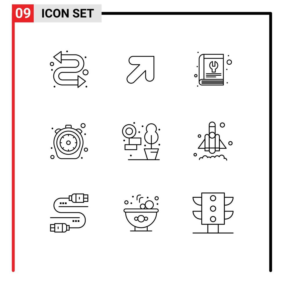 9 Outline concept for Websites Mobile and Apps living timer repair time food Editable Vector Design Elements