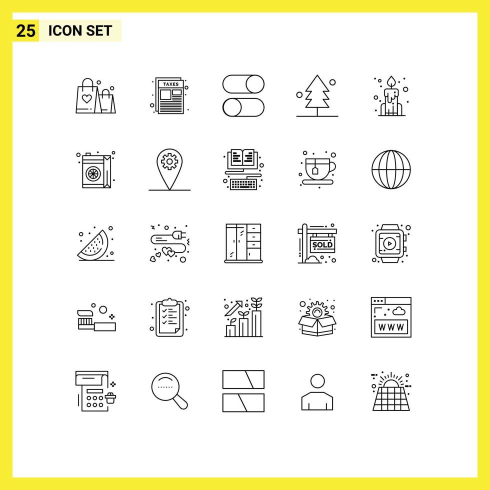 25 User Interface Line Pack of modern Signs and Symbols of candle nature ellipsis garden settings Editable Vector Design Elements