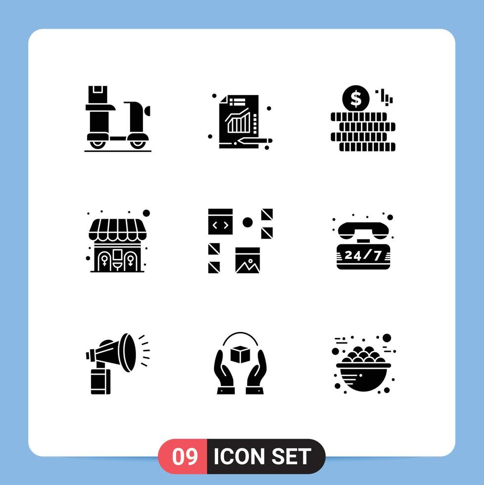 9 User Interface Solid Glyph Pack of modern Signs and Symbols of development design chart wc public Editable Vector Design Elements