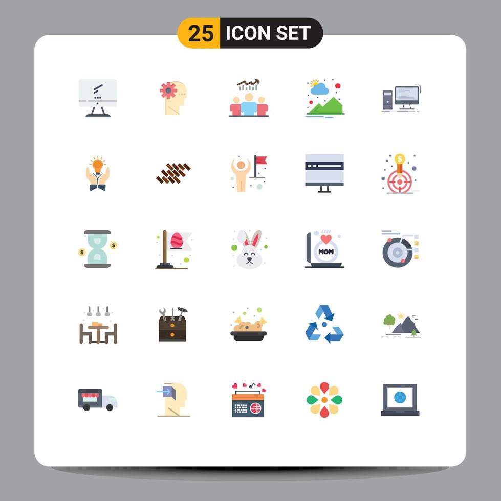 25 Thematic Vector Flat Colors and Editable Symbols of sun rise mountain mind countryside chart Editable Vector Design Elements