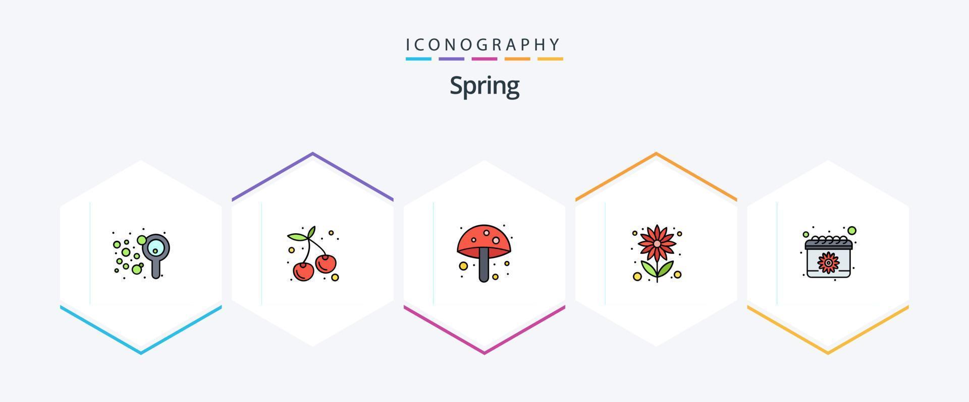 Spring 25 FilledLine icon pack including spring. calendar. food. sun flower. seed vector