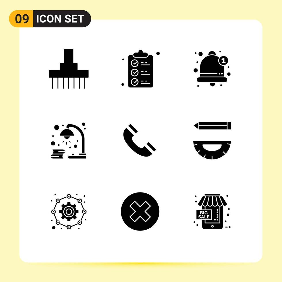 9 Universal Solid Glyphs Set for Web and Mobile Applications study light mark lamp alarm Editable Vector Design Elements