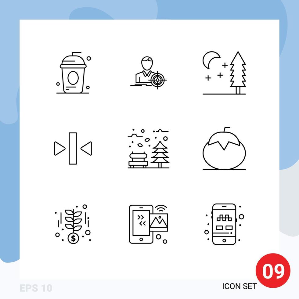 Set of 9 Commercial Outlines pack for leaves media goal back play Editable Vector Design Elements