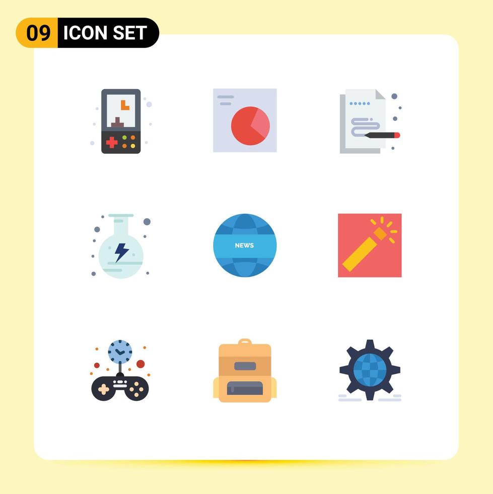 9 iconos creativos signos y símbolos modernos de matraz de noticias globales potencia creativa electricidad elementos de diseño vectorial editables vector