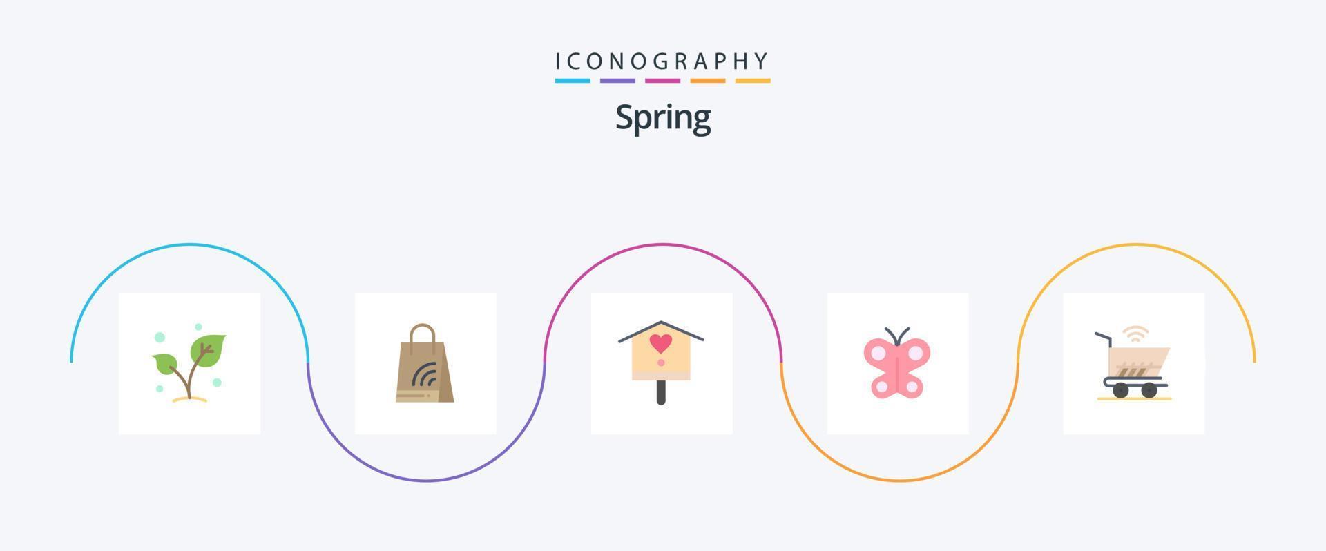 paquete de iconos de primavera plana 5 que incluye carrito. insecto. compras. volar. primavera vector