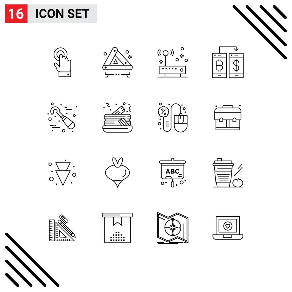 User Interface Pack of 16 Basic Outlines of dental transection connection smartphone cashless Editable Vector Design Elements