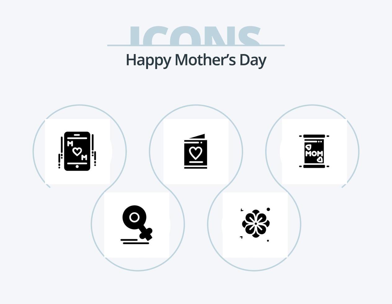 Happy Mothers Day Glyph Icon Pack 5 Icon Design. love . card . summer. mom vector