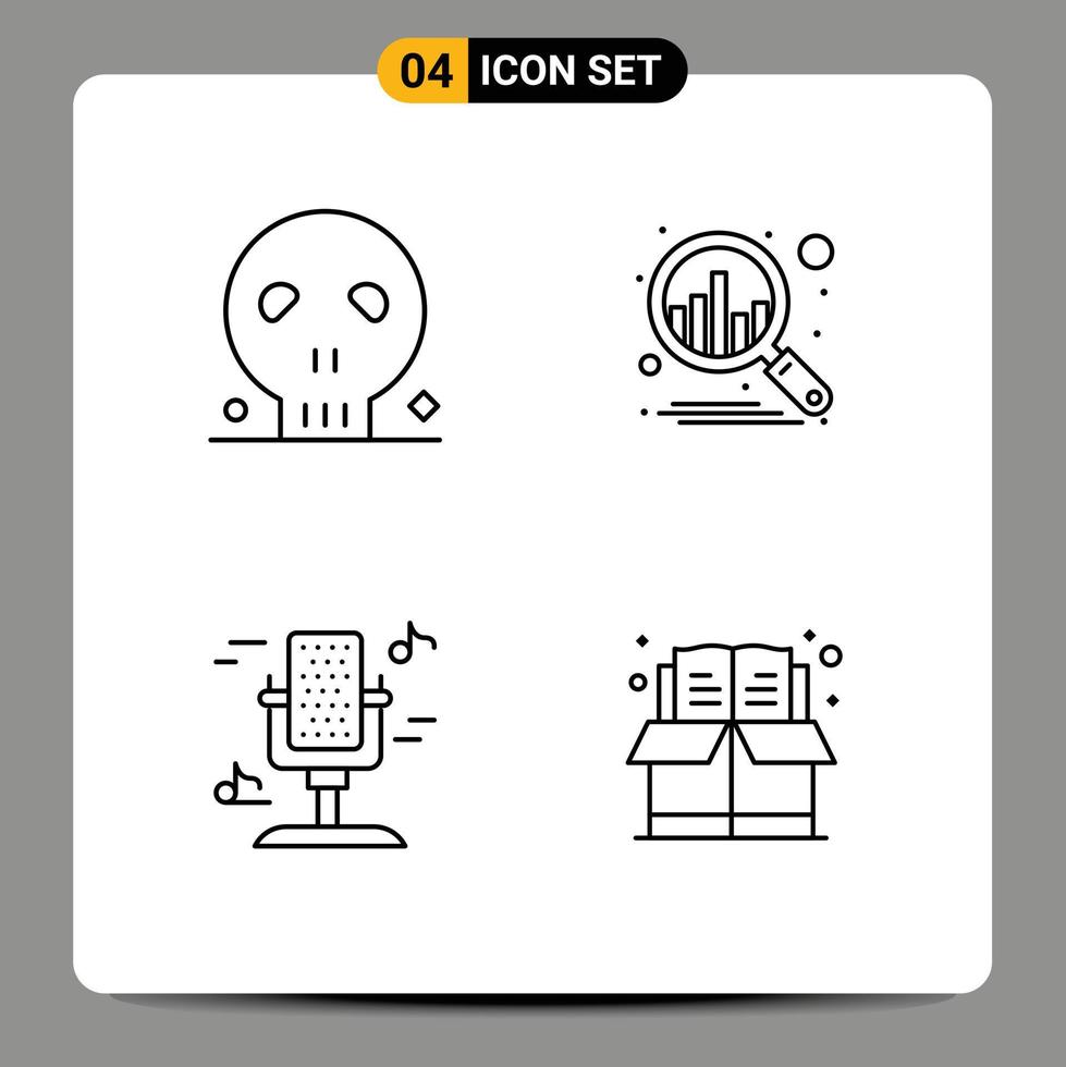 4 User Interface Line Pack of modern Signs and Symbols of bones music skull analysis book Editable Vector Design Elements