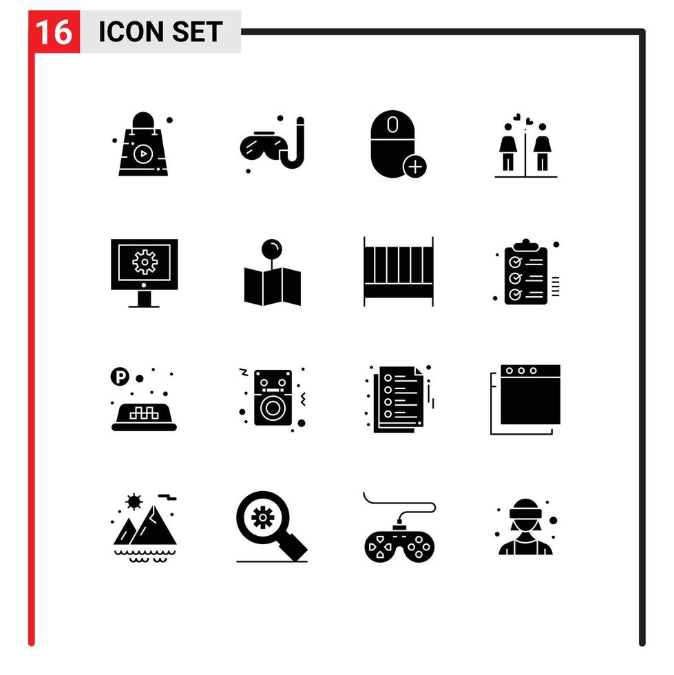 16 iconos creativos signos y símbolos modernos de asistencia técnica signos computadoras baño amor elementos de diseño vectorial editables vector