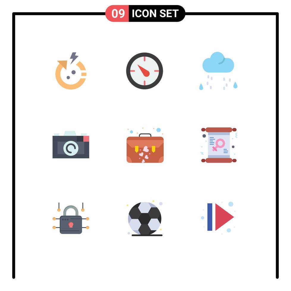 Set of 9 Modern UI Icons Symbols Signs for suit case brief snow bag picture Editable Vector Design Elements