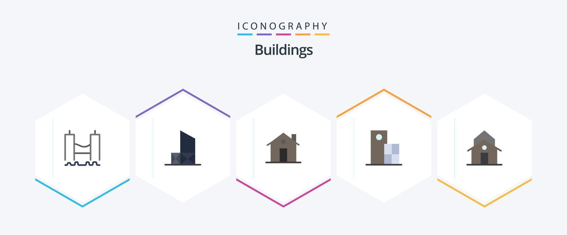 paquete de iconos planos de 25 edificios que incluye reloj. arquitectura. rescate. casa. entrada vector